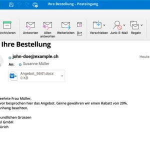 Beispiel eines Betrugsrisikos mit dem Versenden von Schadsoftware per E-Mail in Deutsch